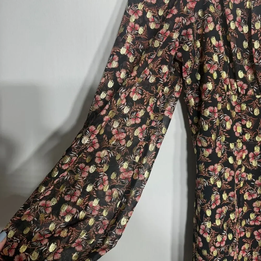 LOFT Floral Puff Sleeve Side Slit Dress - size 6 - Cottagecore / Spring Workwear